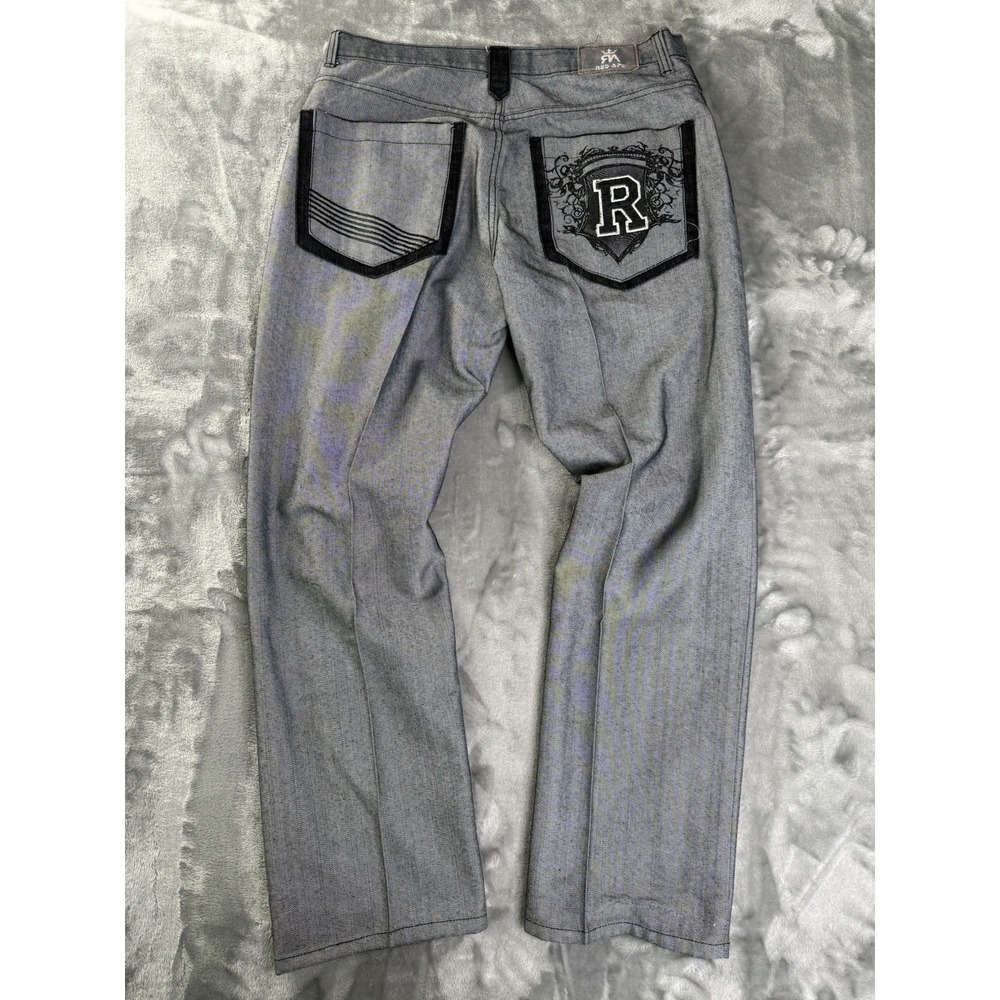 Red Ape Baggy Straight Fit Wide Leg Embroidered Black Jeans Y2K Skate 36x30.5